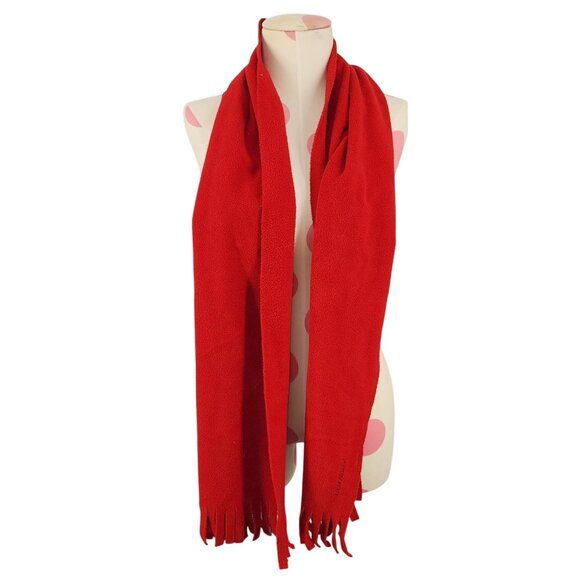 Vintage Old Navy Red Fleece Scarf Winter Wrap Warm Fringed Ends 12"x66" Inches - Picture 1 of 3